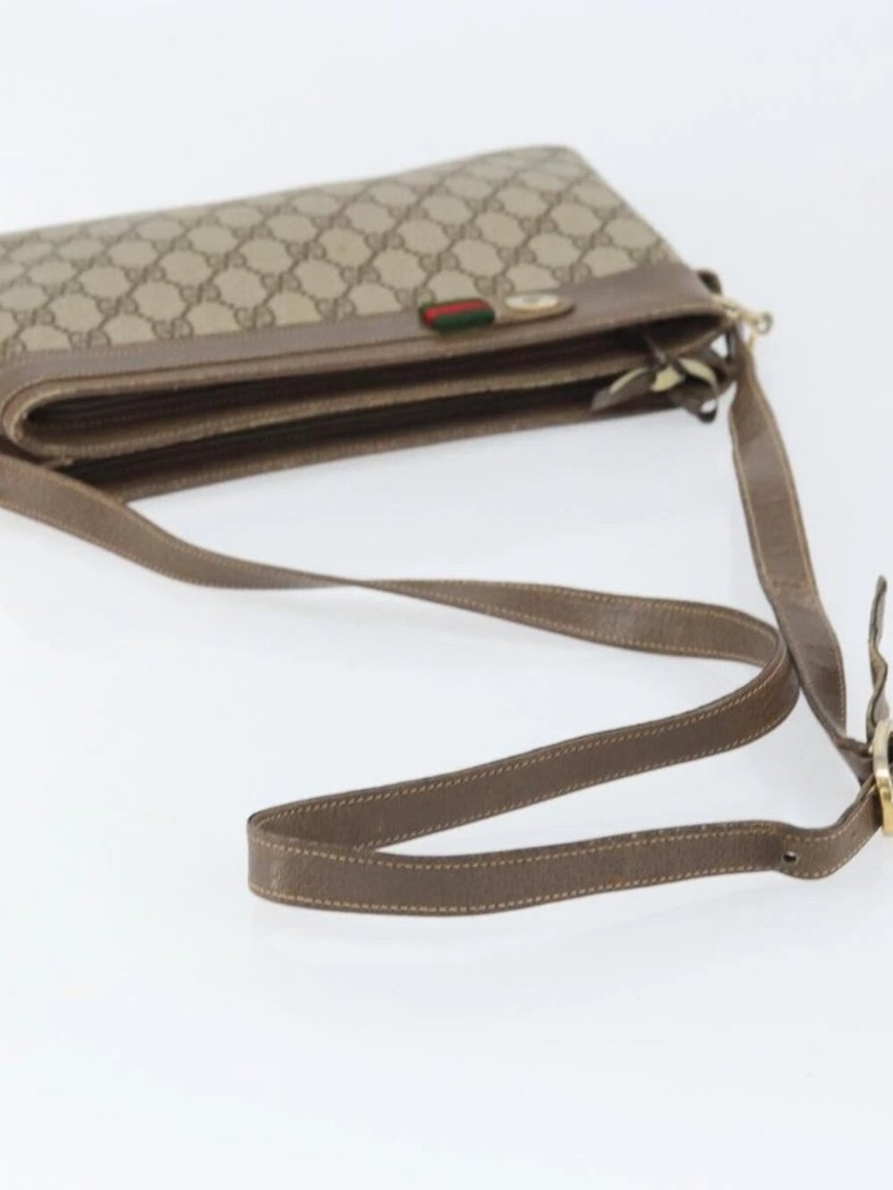 GUCCI GG Supreme Web Sherry Line Bag PVC Beige Gold 96 02 035 Auth 170489 - Picture 8 of 16